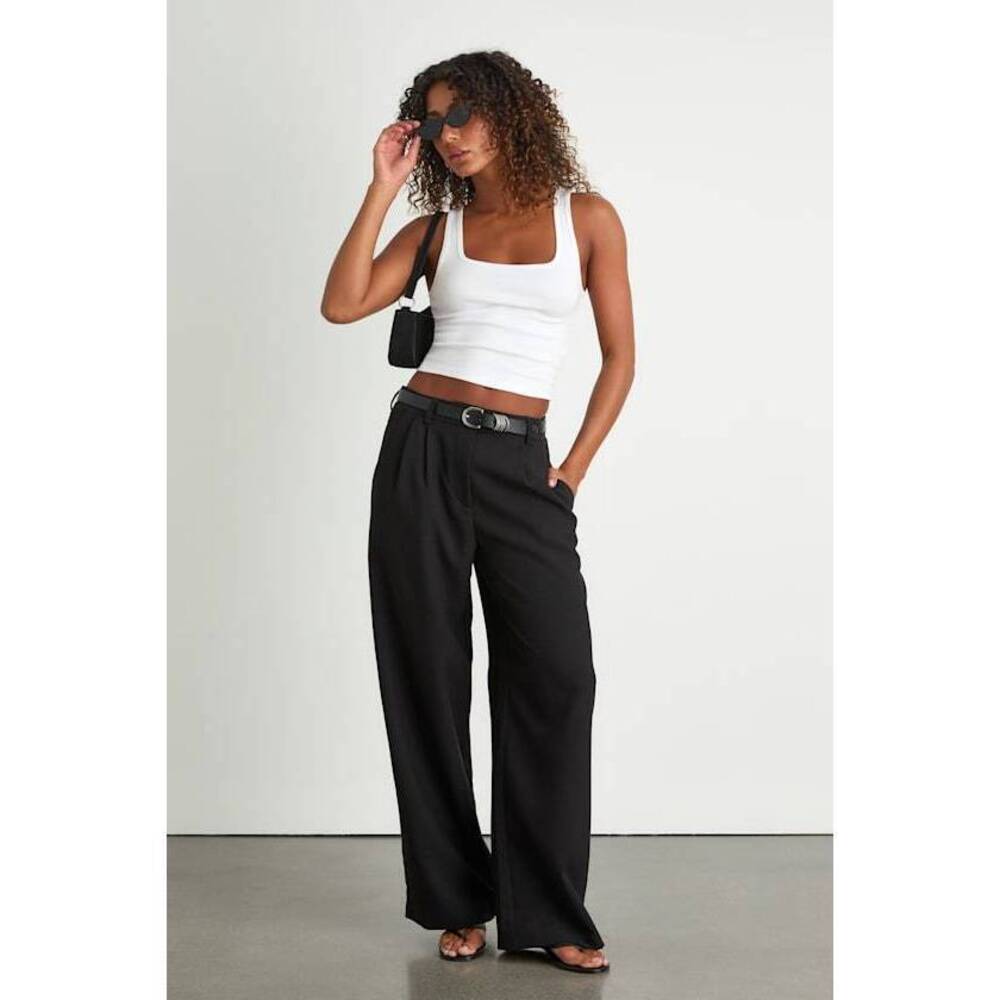 Lulus Cleo Black Tailored Wide-leg Trousers - Size 4